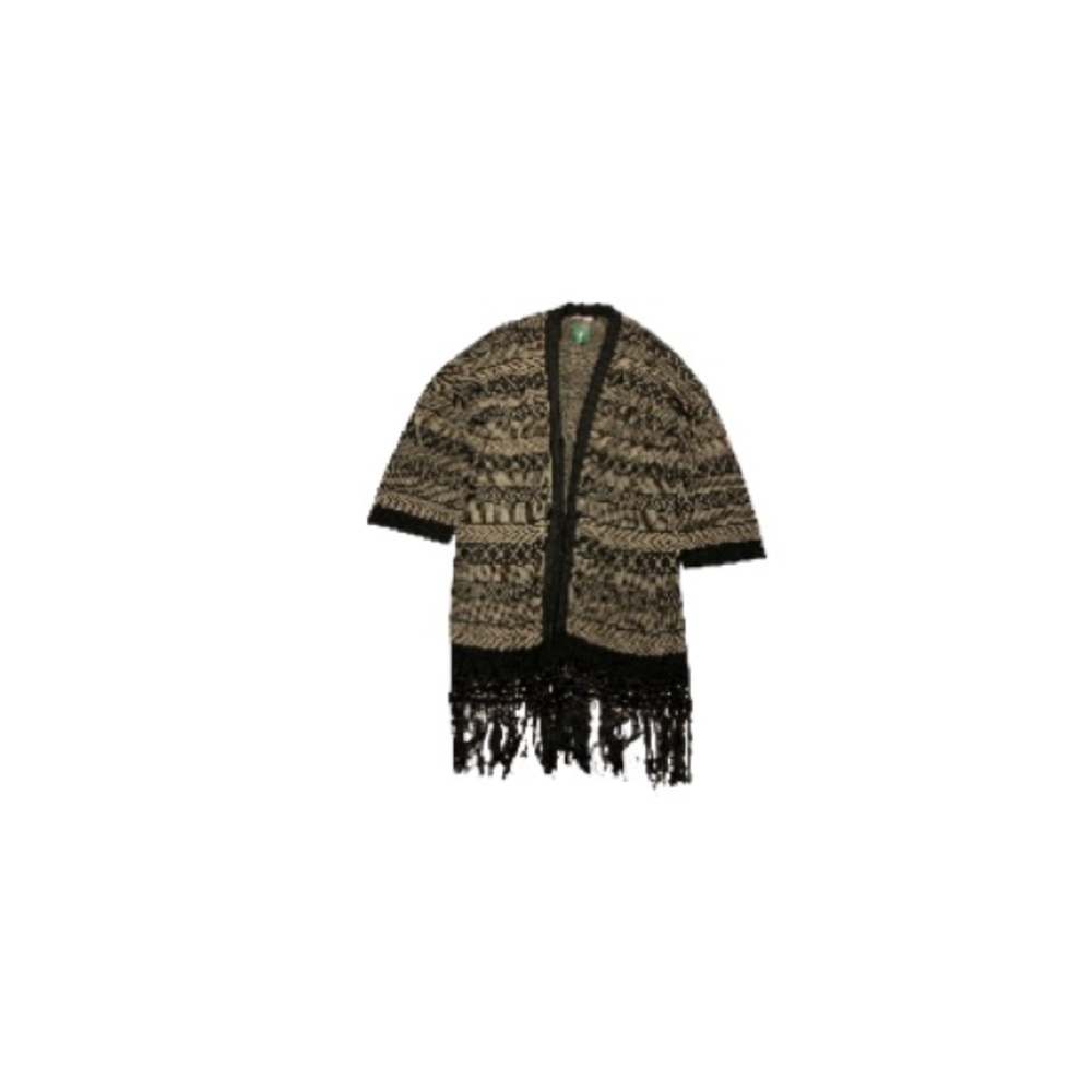 🆕 Dex Black and Grey Oversized Boho Cardigan with Fringe - Women’s Size Medium